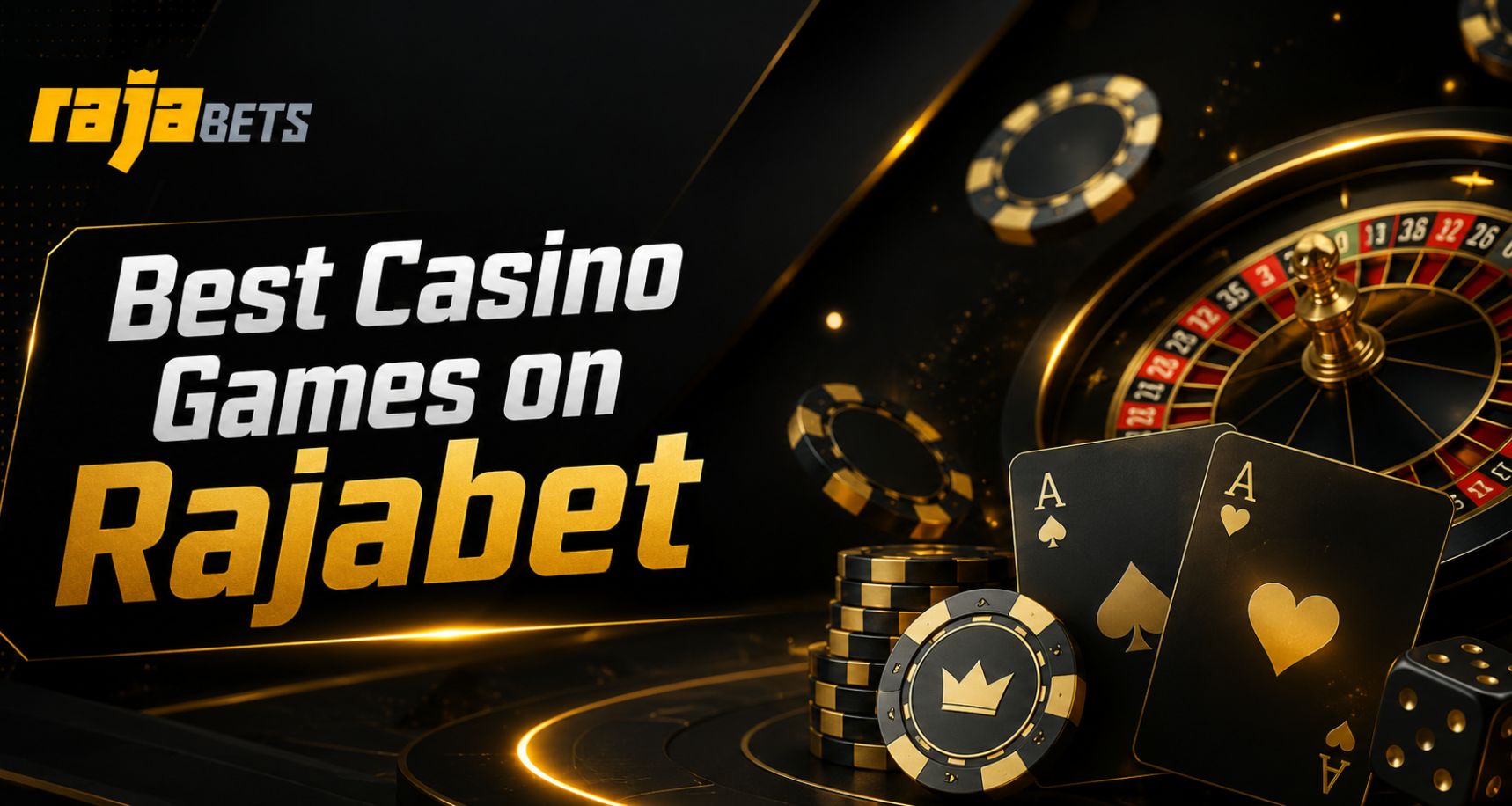 Best casino games on Rajabet with cards, roulette, chips, and premium Rajabets logo design.